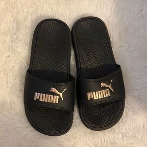Puma Black Slides with Rose Gold Logo